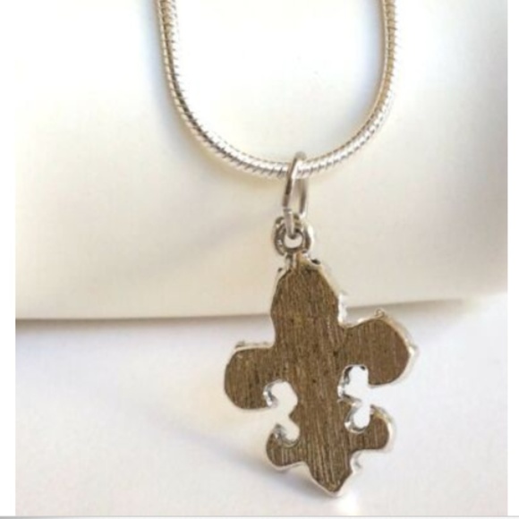 Silver Fleur de Lis Necklace 18" Nola Saints - Picture 5 of 8